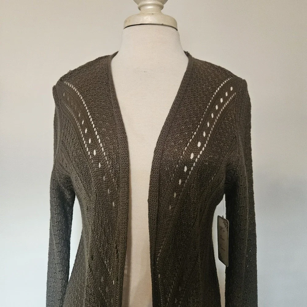 Its Our Time Women's Olive Green Long Length Knit  Open Cardigan NWT - Picture 2 of 15